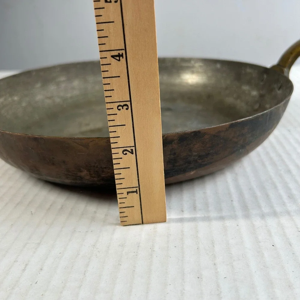 VTG Hammered Copper Skillet‎ Tin Lined Brass Handle 11 Inch Frying Pan